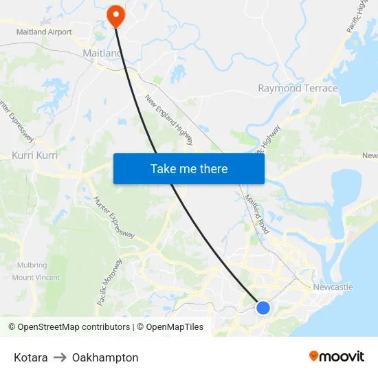 Kotara to Oakhampton map