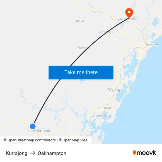 Kurrajong to Oakhampton map