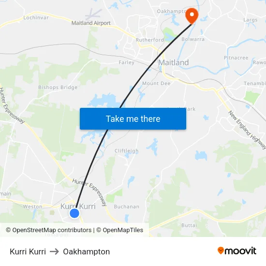 Kurri Kurri to Oakhampton map