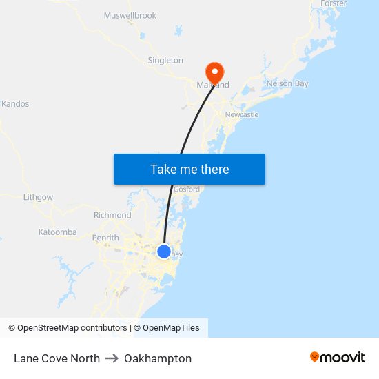 Lane Cove North to Oakhampton map