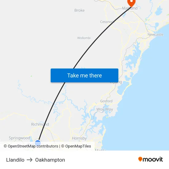 Llandilo to Oakhampton map
