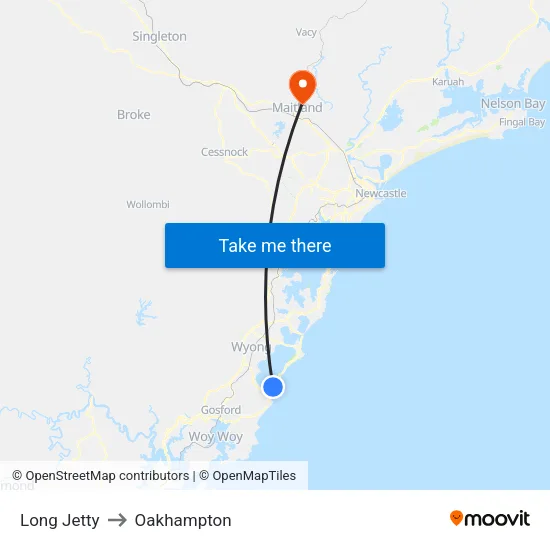 Long Jetty to Oakhampton map