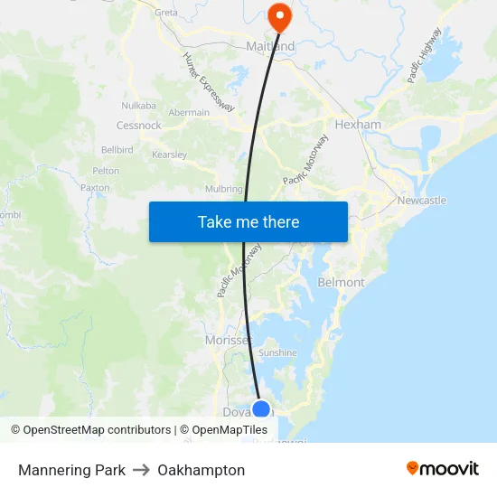 Mannering Park to Oakhampton map