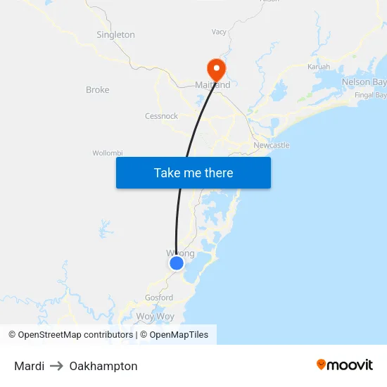 Mardi to Oakhampton map