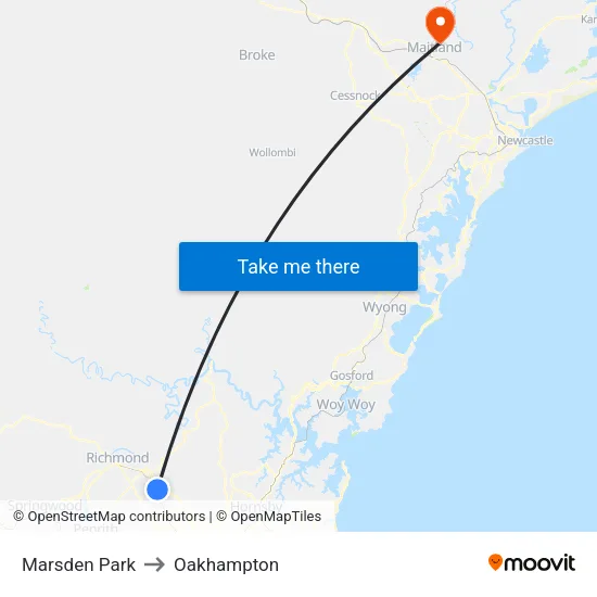 Marsden Park to Oakhampton map