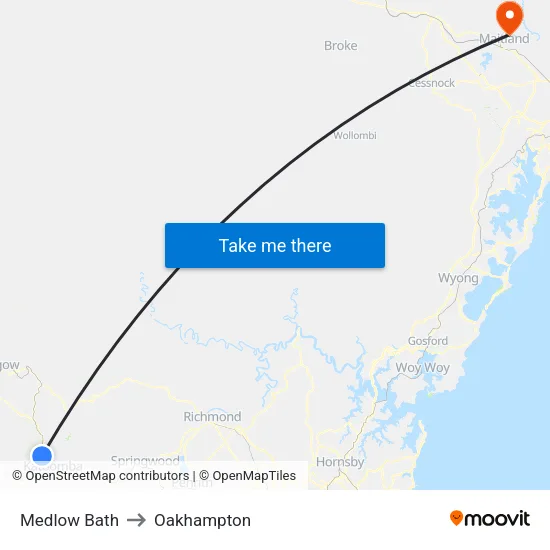 Medlow Bath to Oakhampton map