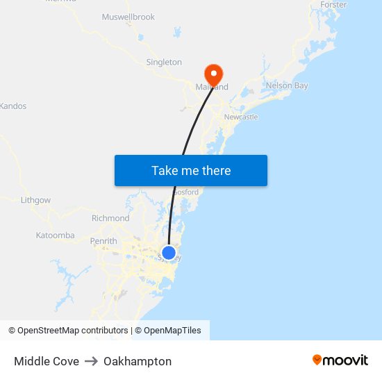 Middle Cove to Oakhampton map