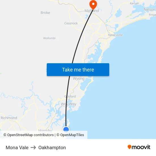 Mona Vale to Oakhampton map
