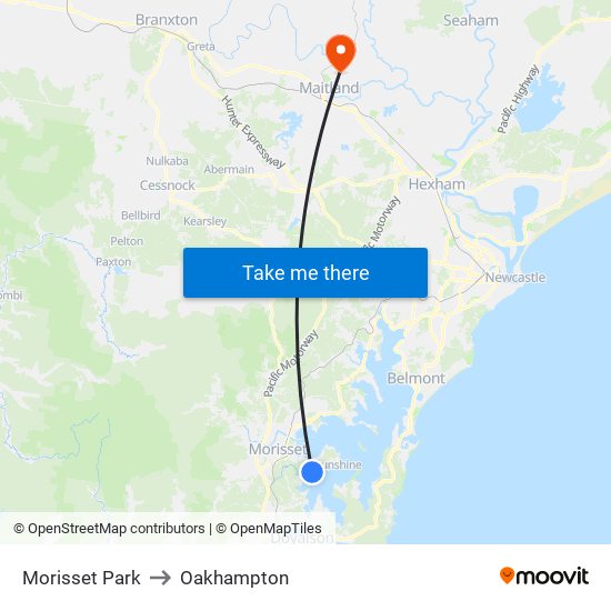 Morisset Park to Oakhampton map