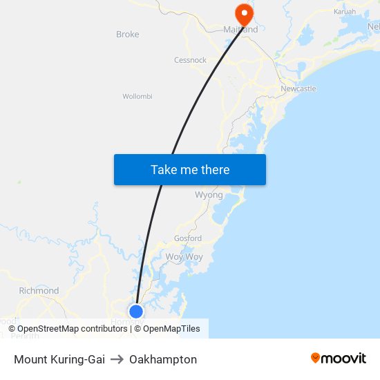 Mount Kuring-Gai to Oakhampton map