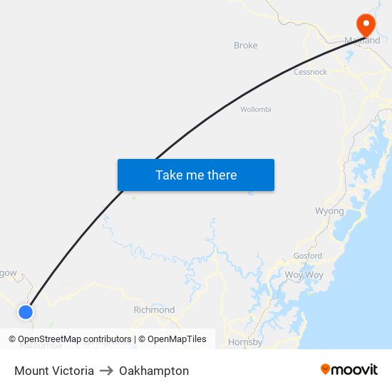 Mount Victoria to Oakhampton map