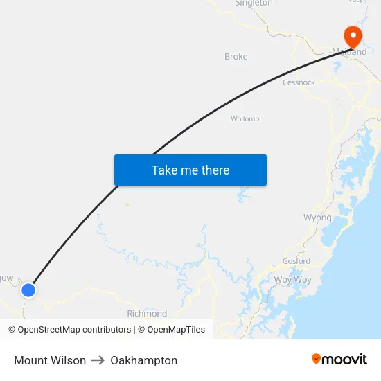 Mount Wilson to Oakhampton map