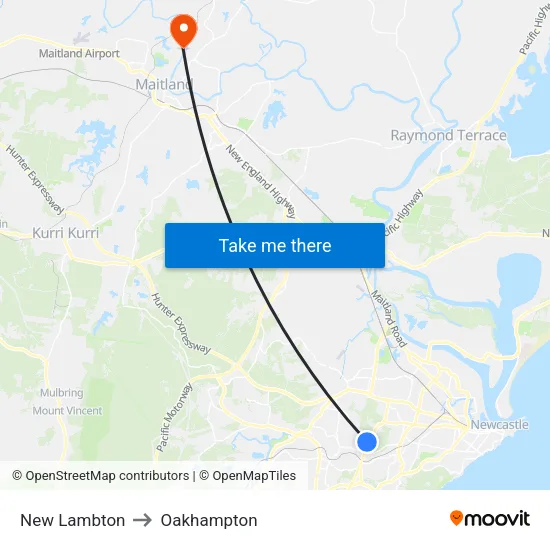 New Lambton to Oakhampton map