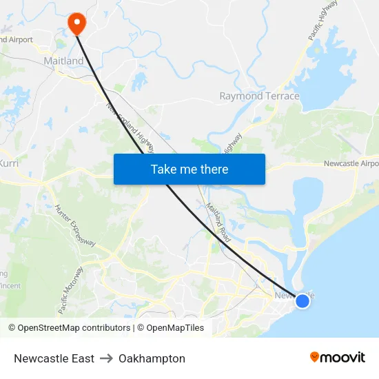 Newcastle East to Oakhampton map