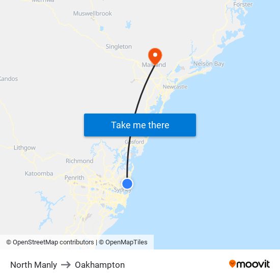 North Manly to Oakhampton map