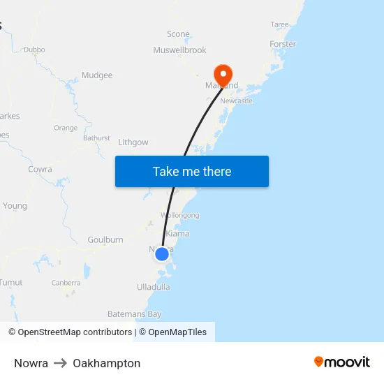 Nowra to Oakhampton map
