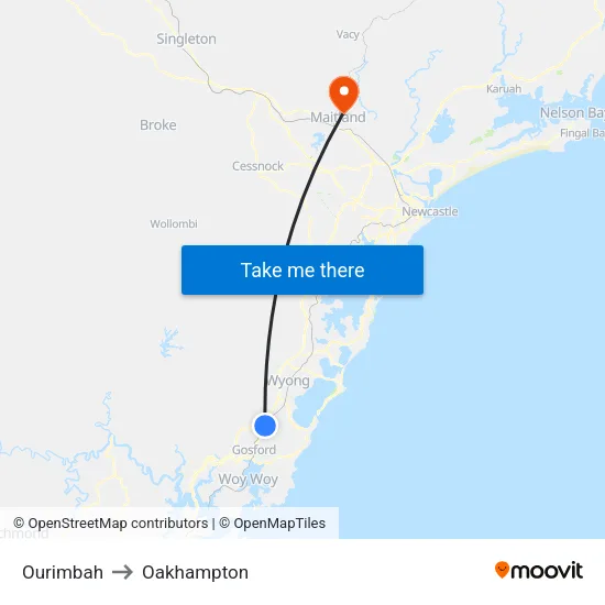 Ourimbah to Oakhampton map