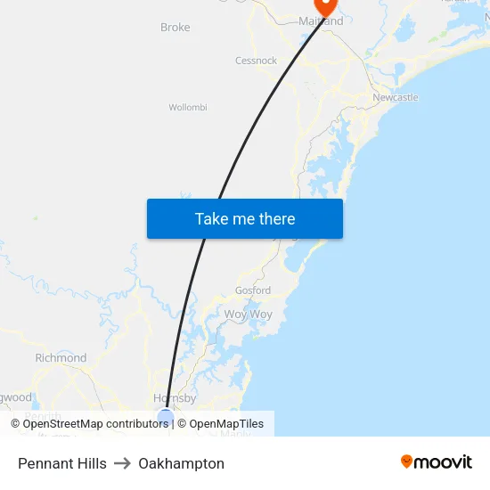 Pennant Hills to Oakhampton map