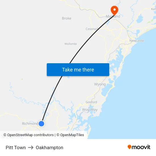 Pitt Town to Oakhampton map
