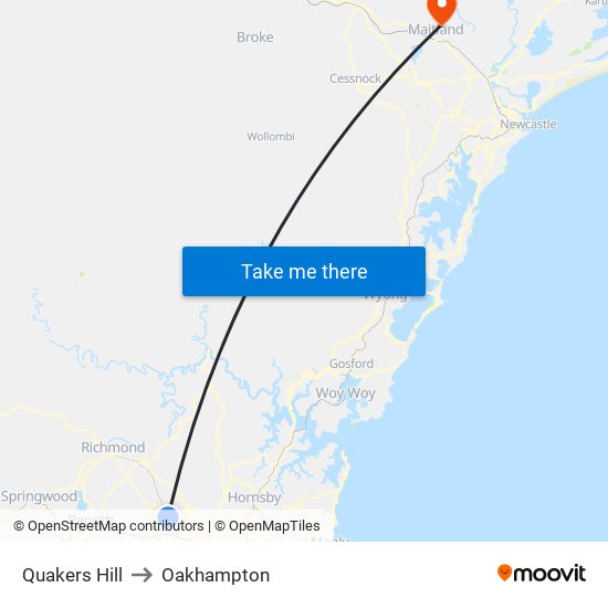 Quakers Hill to Oakhampton map