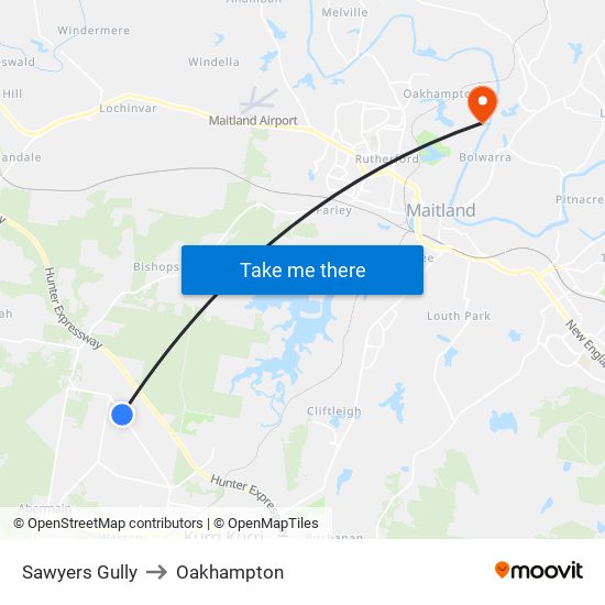 Sawyers Gully to Oakhampton map