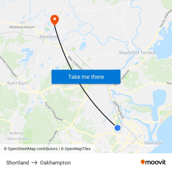 Shortland to Oakhampton map