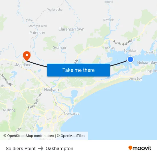 Soldiers Point to Oakhampton map