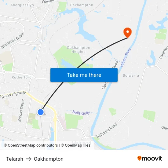 Telarah to Oakhampton map