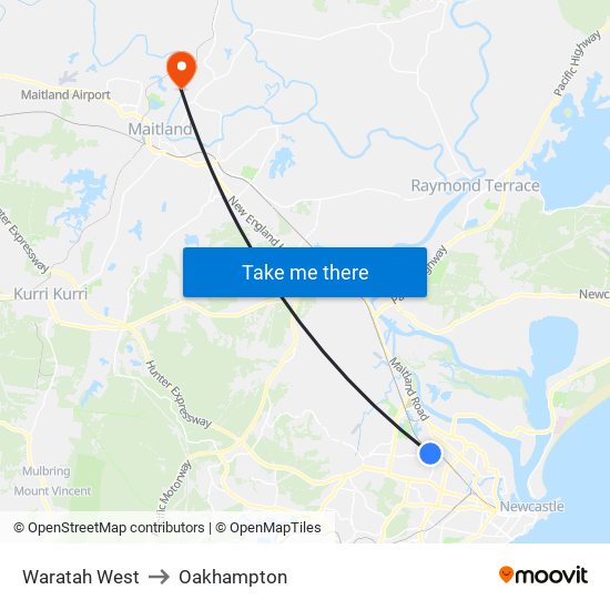Waratah West to Oakhampton map