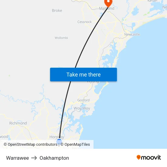 Warrawee to Oakhampton map