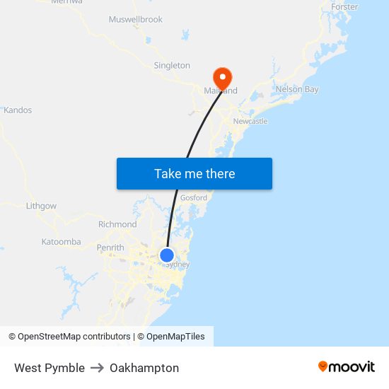 West Pymble to Oakhampton map