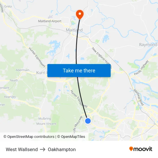 West Wallsend to Oakhampton map