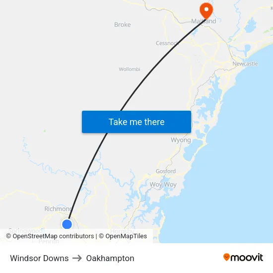 Windsor Downs to Oakhampton map