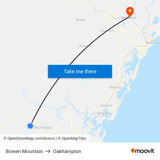 Bowen Mountain to Oakhampton map