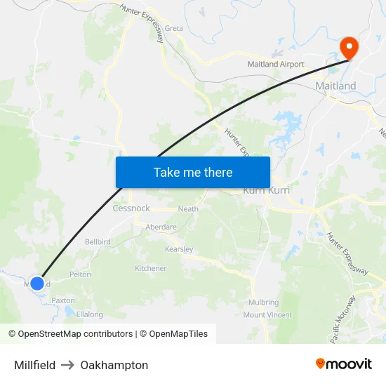Millfield to Oakhampton map