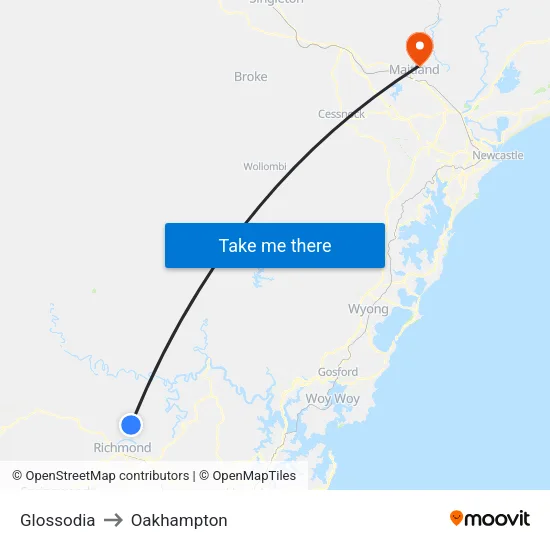 Glossodia to Oakhampton map