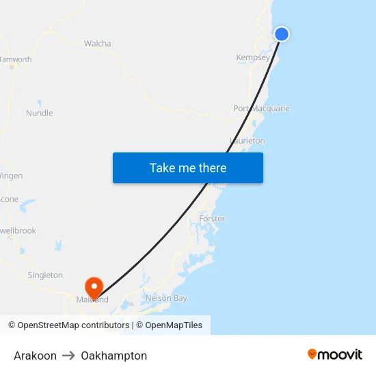 Arakoon to Oakhampton map