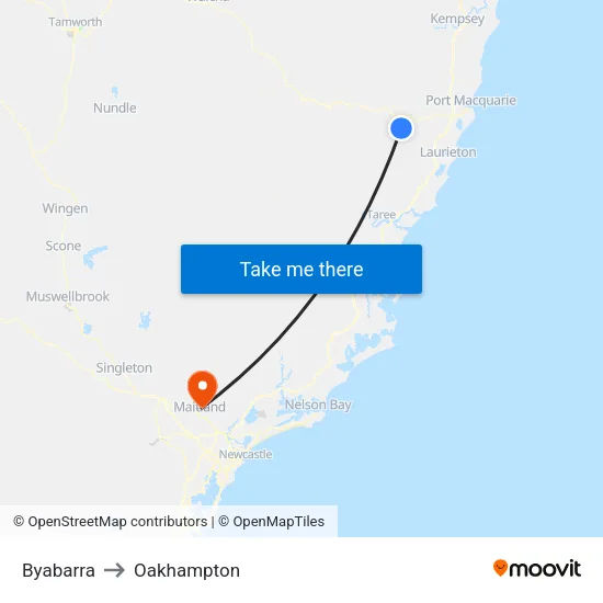 Byabarra to Oakhampton map