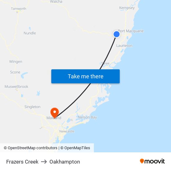 Frazers Creek to Oakhampton map