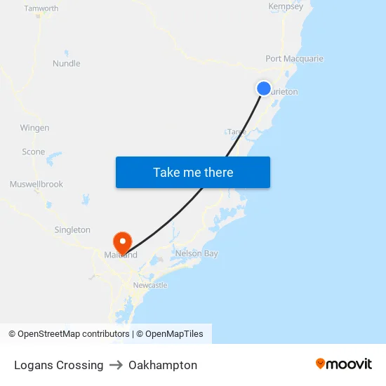 Logans Crossing to Oakhampton map