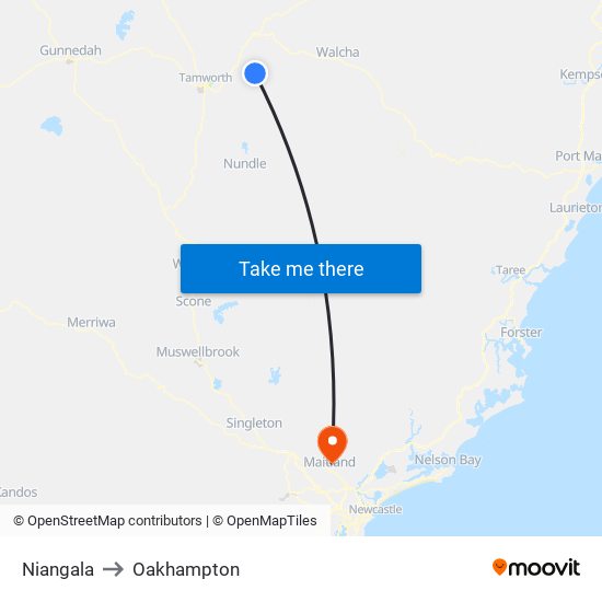 Niangala to Oakhampton map