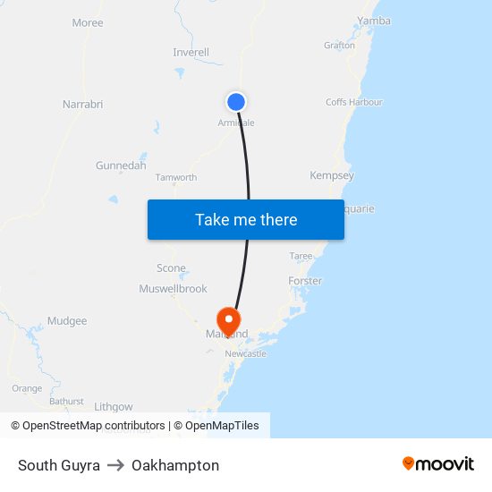 South Guyra to Oakhampton map