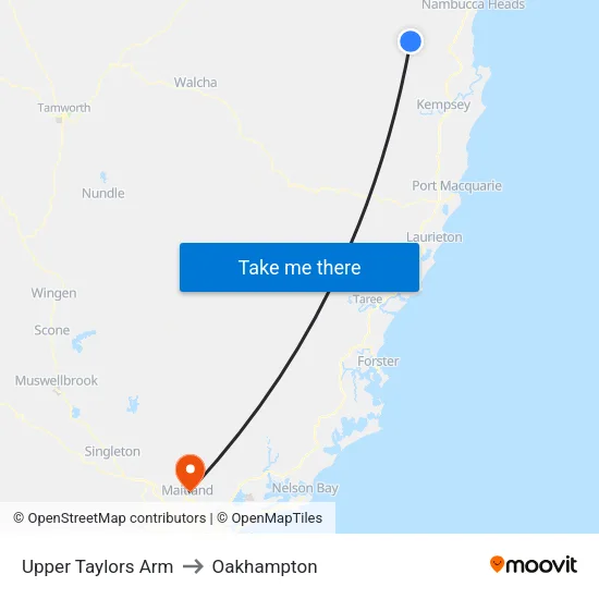 Upper Taylors Arm to Oakhampton map