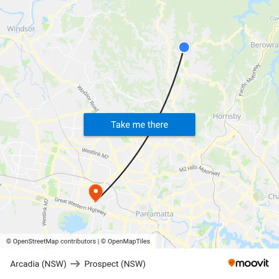 Arcadia (NSW) to Prospect (NSW) map
