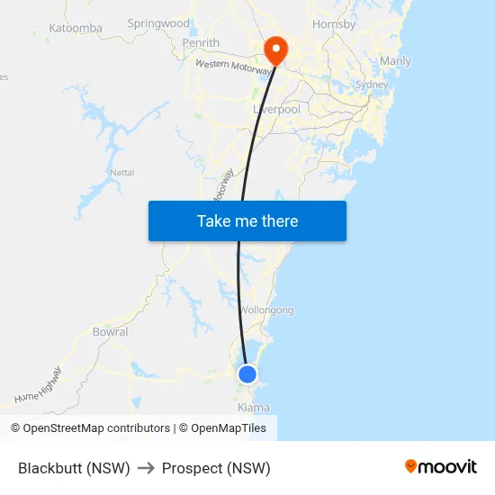 Blackbutt (NSW) to Prospect (NSW) map