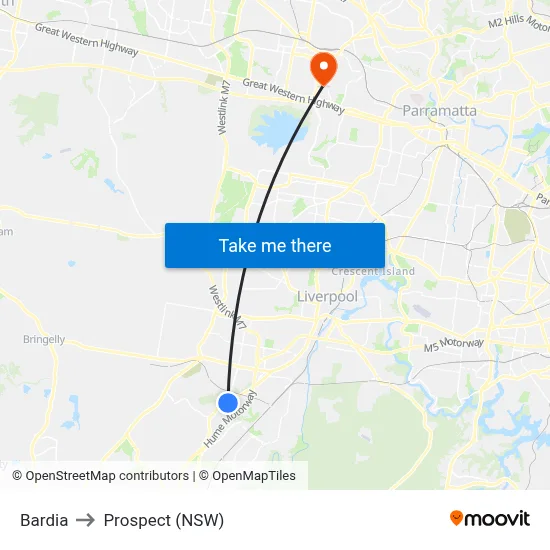 Bardia to Prospect (NSW) map