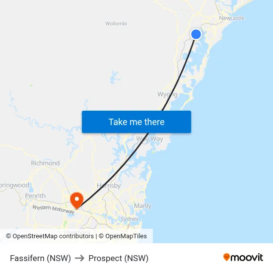 Fassifern (NSW) to Prospect (NSW) map