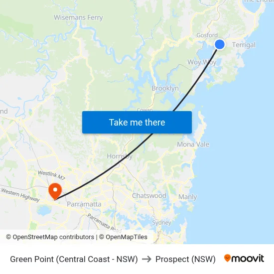 Green Point (Central Coast - NSW) to Prospect (NSW) map
