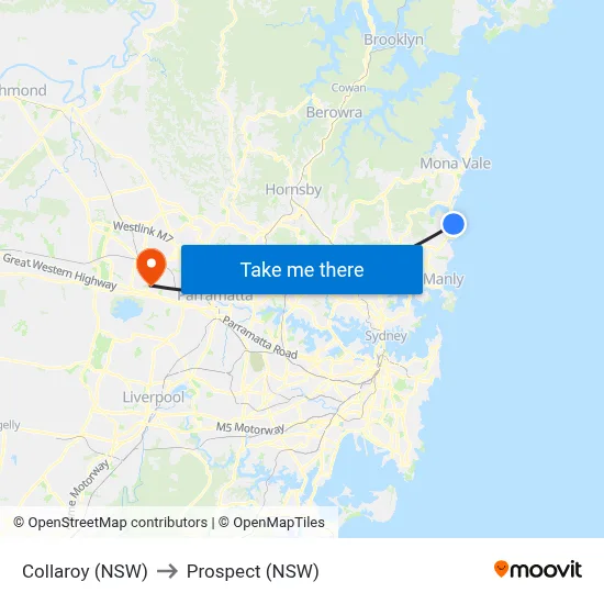 Collaroy (NSW) to Prospect (NSW) map