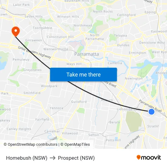 Homebush (NSW) to Prospect (NSW) map